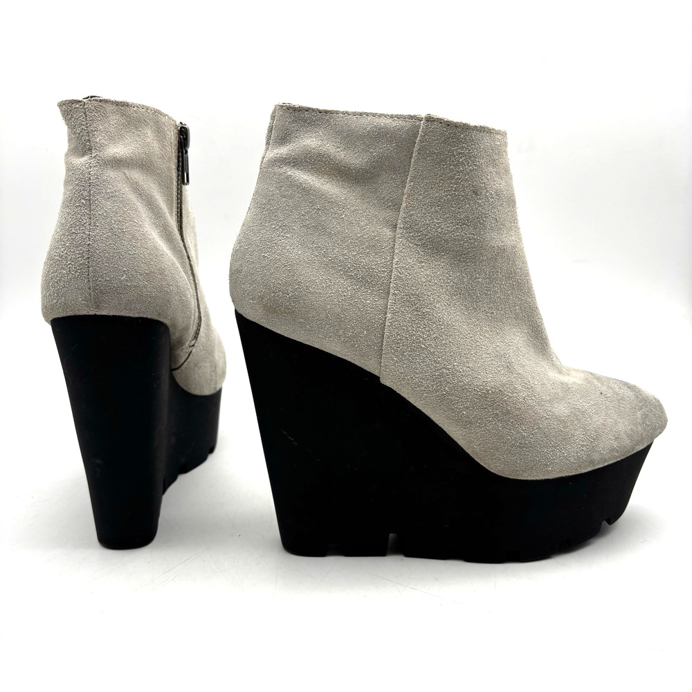 Vintage 00s Y2K Cheap Monday Monolith Gray Suede Leather Platform Wedge Boots 9